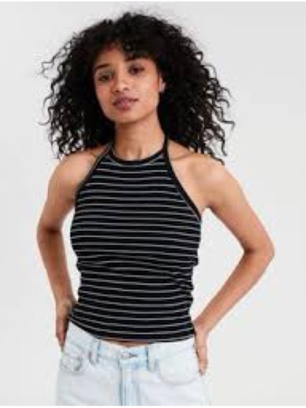 AE Black & White Striped Halter Top